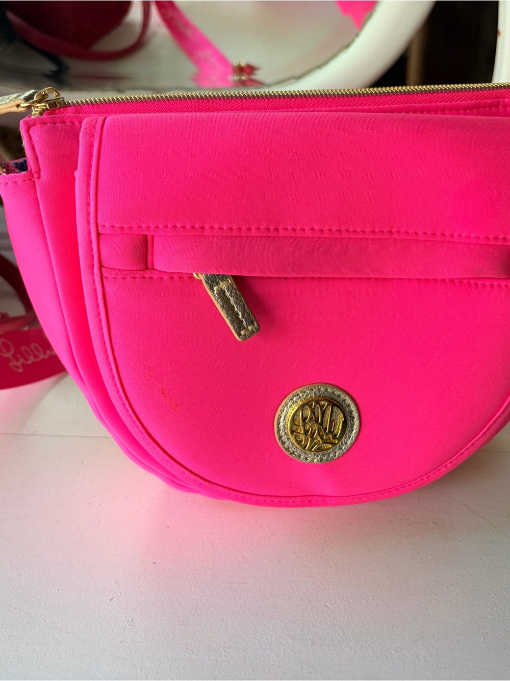 Lilly Pulitzer Hot Pink Crossbody with Gold Medallion